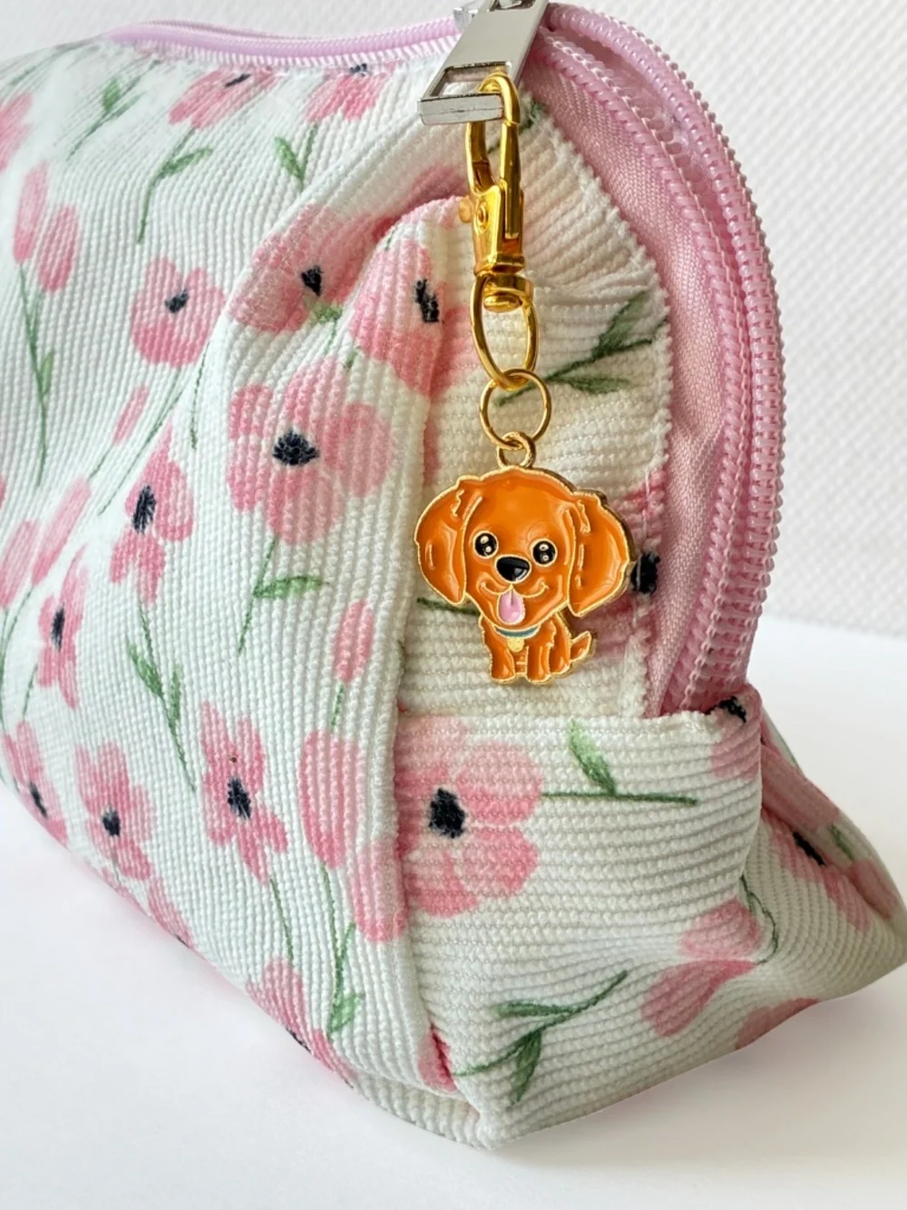 2 Keychain Charms | Cute Dog Enamel | Gold Metal Swivel Clasp Key Rings.